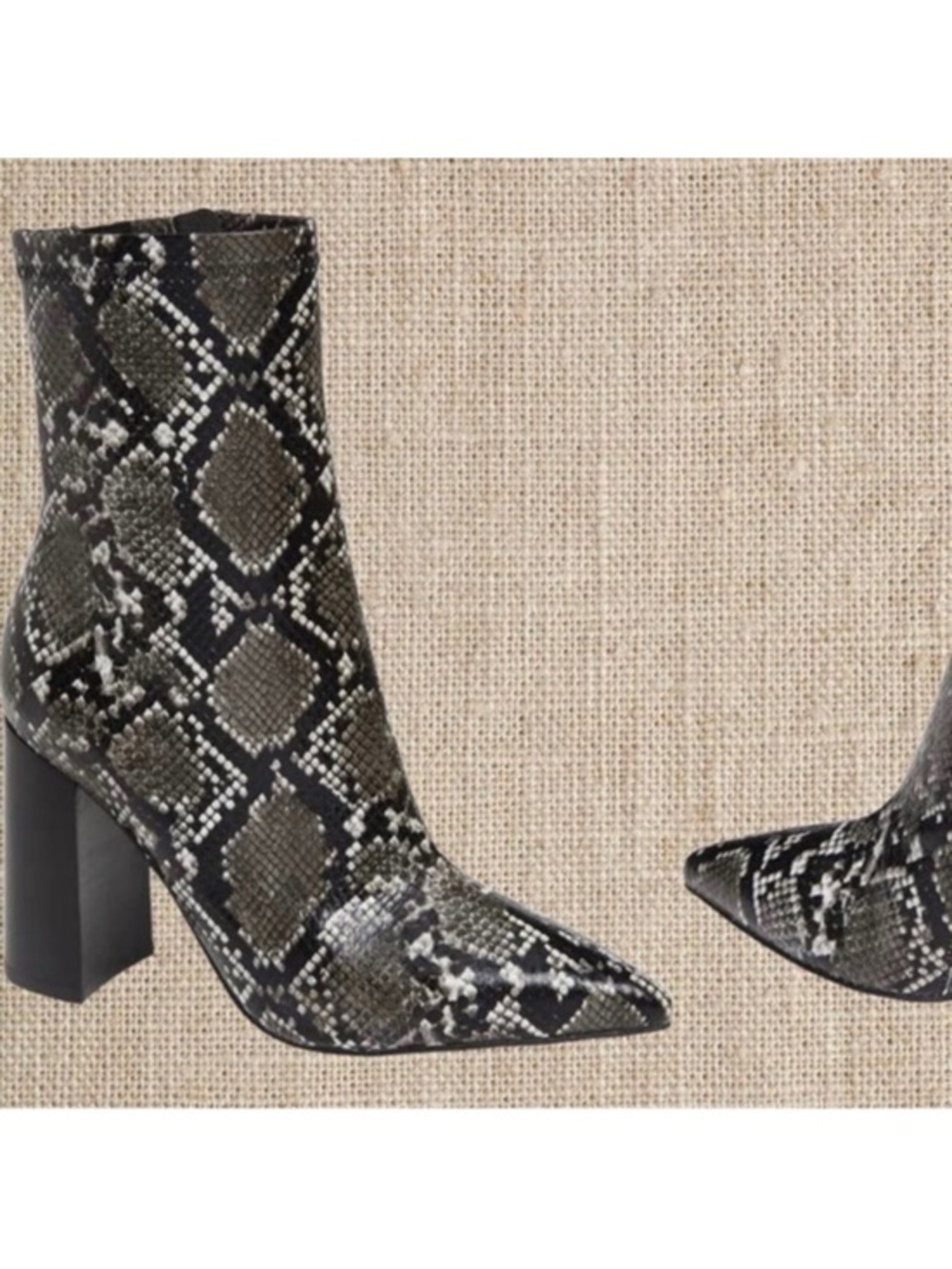 Jeffrey Campbell Snake-Print Pointed Toe Ankle Boots - Black/Gray